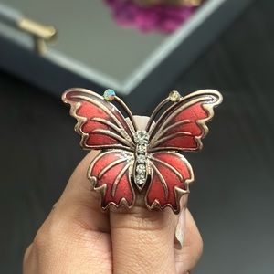 Butterfly faux pink gold ring